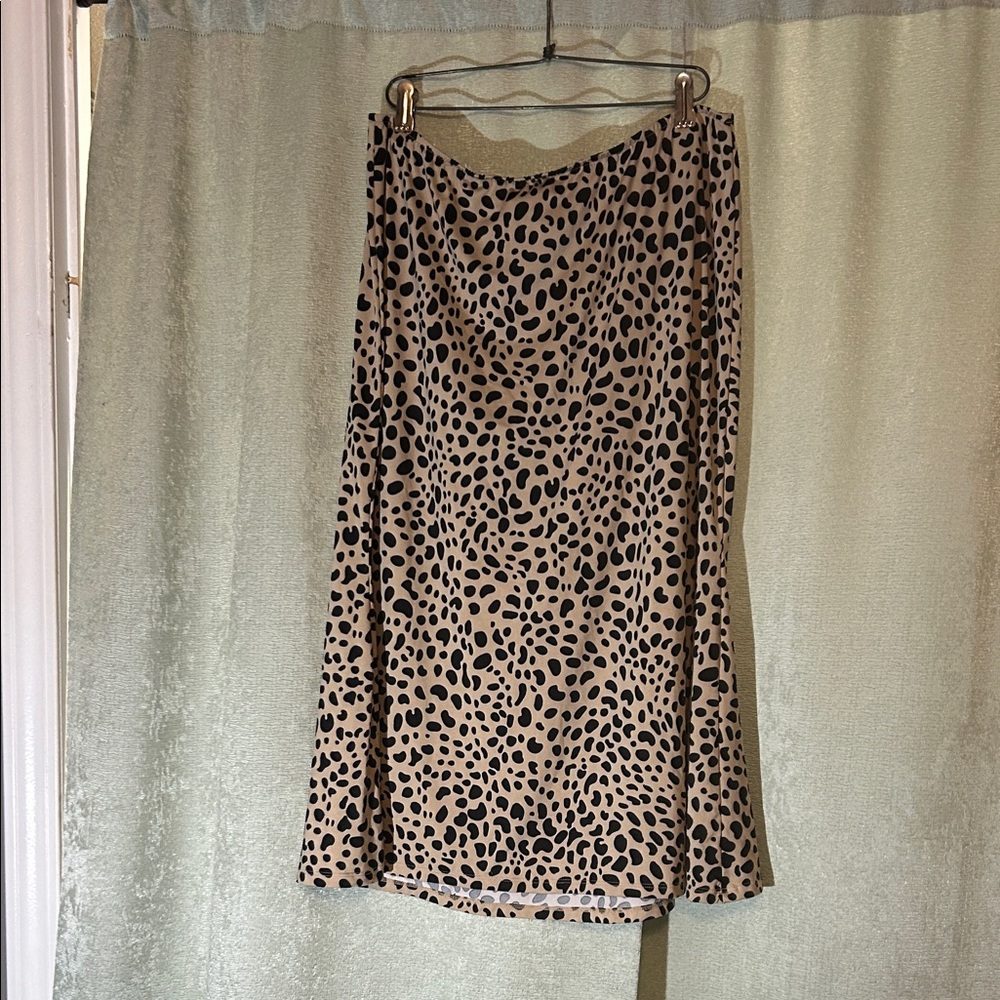 Cato Beige and Black Leopard Print Midi Skirt